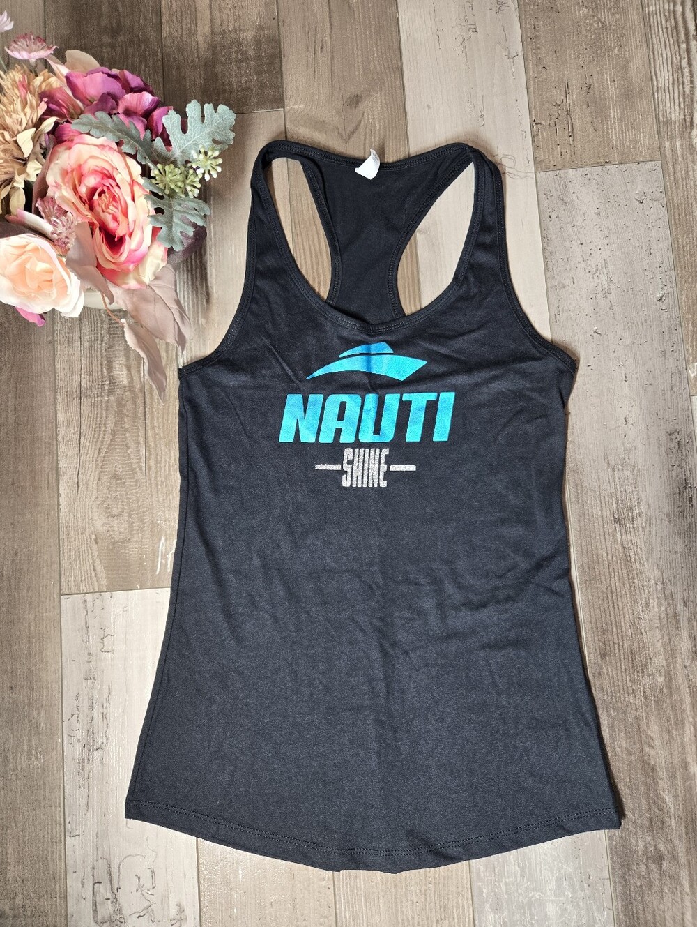 Nauti Shine Metallic Racerback Black Women’s Tank Top NWOT Size Medium